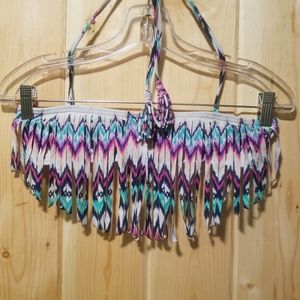 Roxy Bikini Swimsuit, Pink/Teal Fringe, Size M